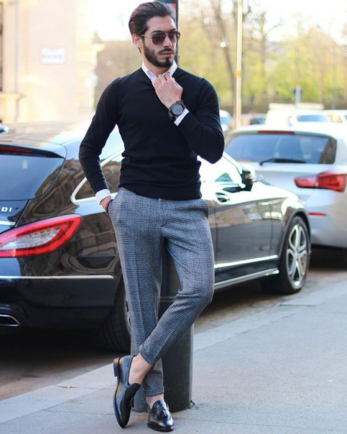 Formal Black Shirt Grey Pants For Men